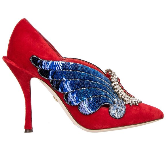 Dolce & Gabbana - Velvet Sacred Heart Wings Embroidered Pumps LORI Red EUR 36,5 - Picture 2 of 5